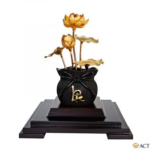 Quà tặng Chậu Sen 5 Cành dát vàng 24k ACT GOLD ISO 9001:2015(Mẫu 2)