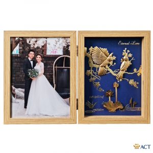 Quà tặng Khung Ảnh Đôi Chim Chào Mào dát vàng 24k ACT GOLD ISO 9001:2015(Mẫu 2)