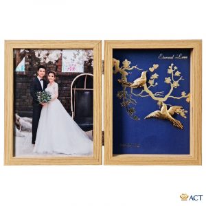 Quà tặng Khung Ảnh Đôi Chim Họa Mi dát vàng 24k ACT GOLD ISO 9001:2015 (Mẫu 2)