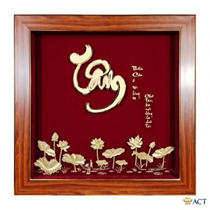 Quà tặng Tranh Chữ Tâm Hoa Sen dát vàng 24k ACT GOLD ISO 9001:2015(Mẫu 1)