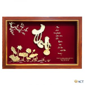 Quà tặng Tranh Chữ Thọ Hoa Sen dát vàng 24k ACT GOLD ISO 9001:2015(Mẫu 2)