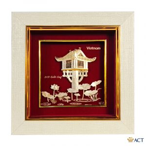 Quà tặng tranh Chùa Một Cột  dát vàng 24k ACT GOLD ISO 9001:2015 (Mẫu 2)