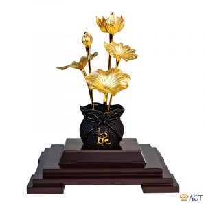 Chậu Sen 5 Cành dát vàng 24k ACT GOLD ISO 9001:2015 (Mẫu 2)