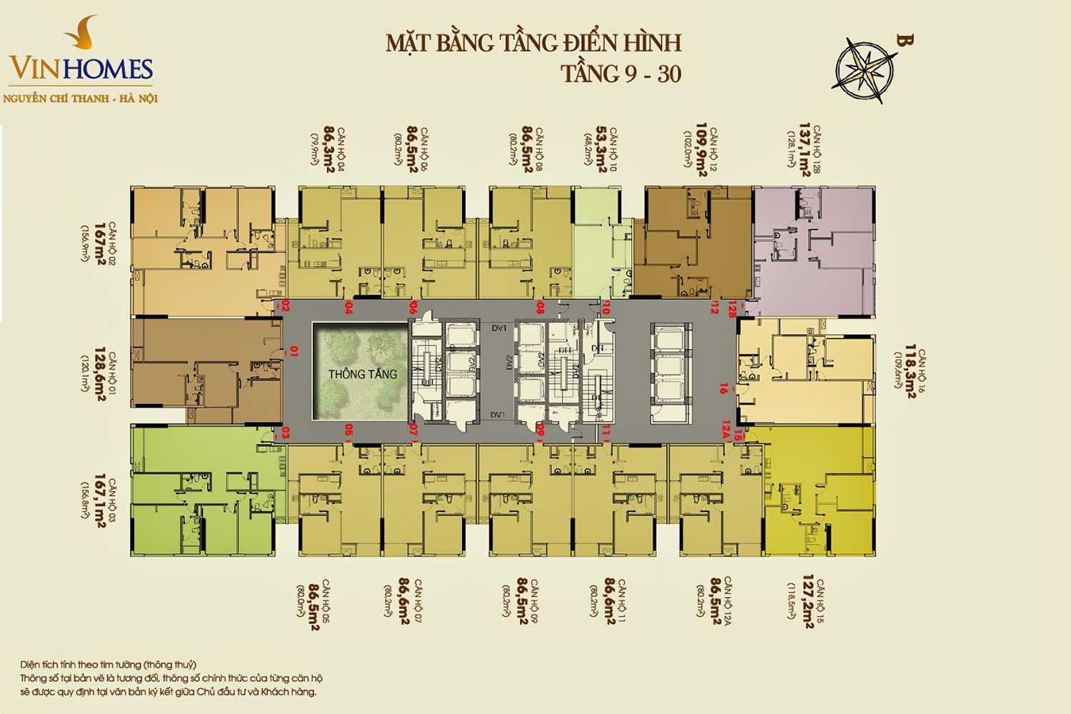 Mặt bằng tầng 9-30 Vinhomes Nguyễn Chí Thanh