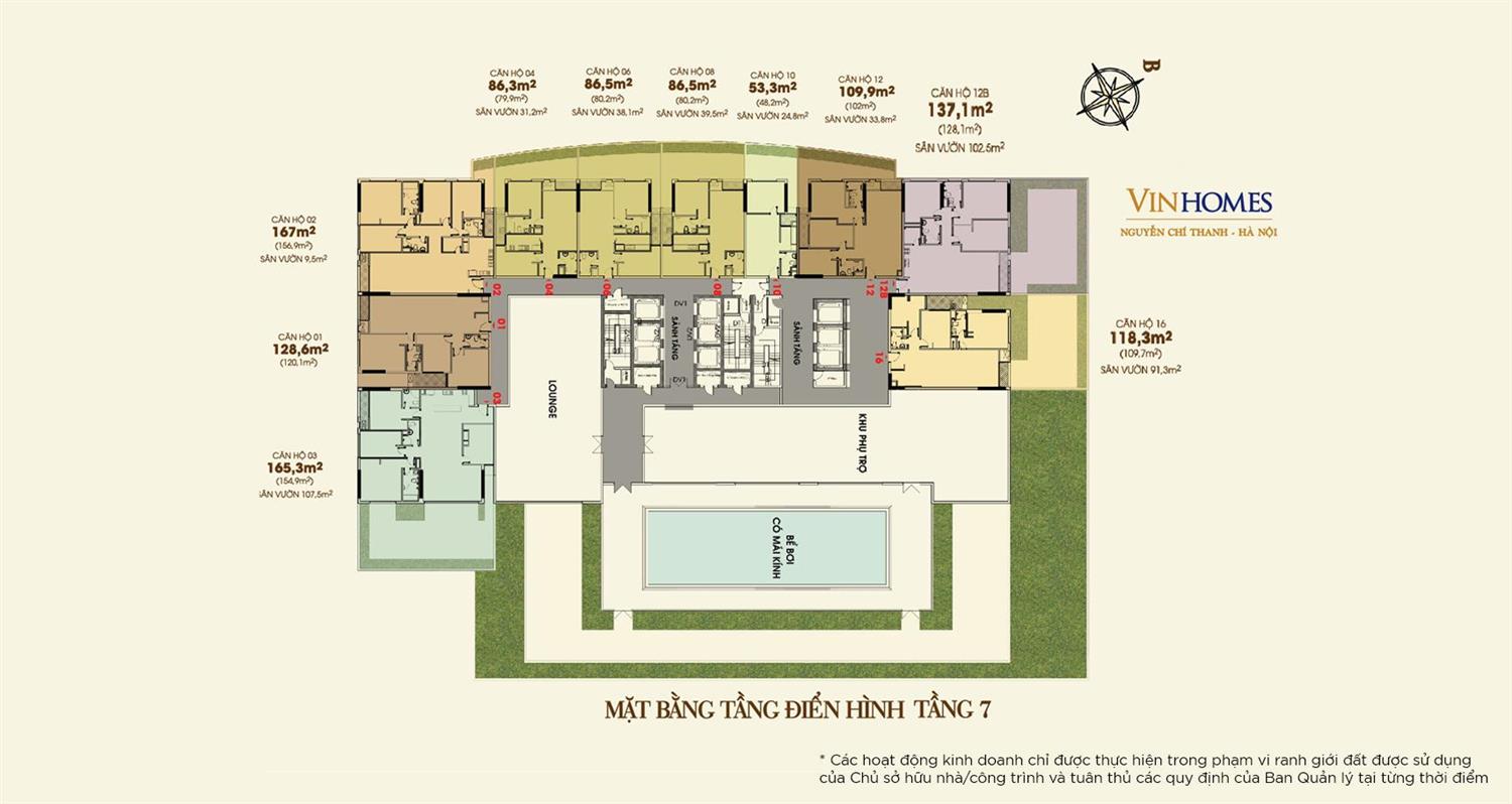 Mặt bằng tầng 7 Vinhomes Nguyễn Chí Thanh