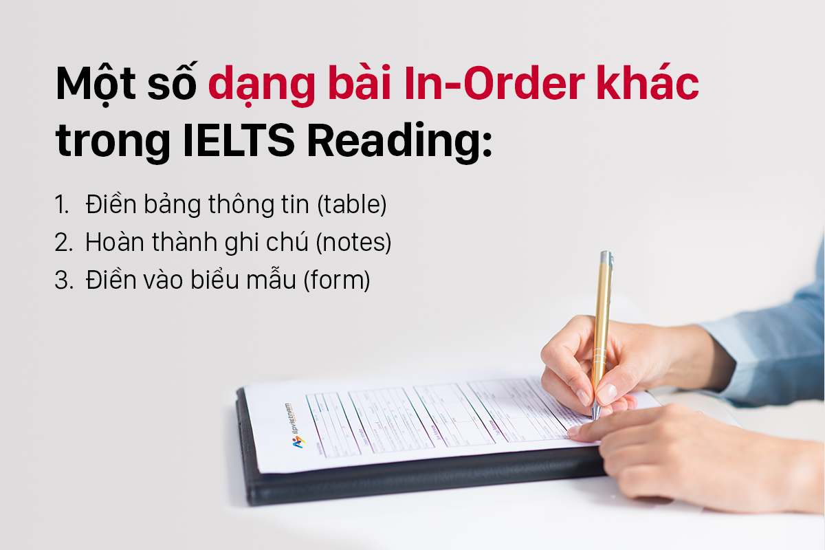 hướng dẫn làm bài reading ielts - các dạng câu hỏi in-order khác