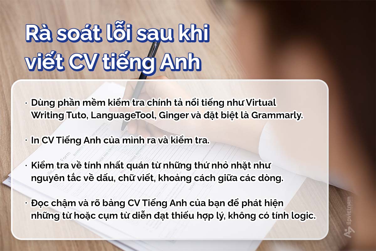 kiểm tra lỗi sau khi viết cv tiếng anh