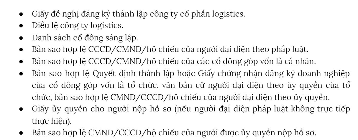 Hồ sơ/thủ tục mở công ty logistics