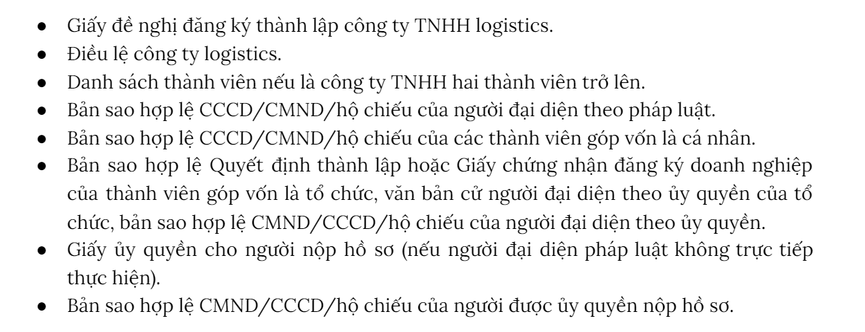 Hồ sơ/thủ tục mở công ty logistics