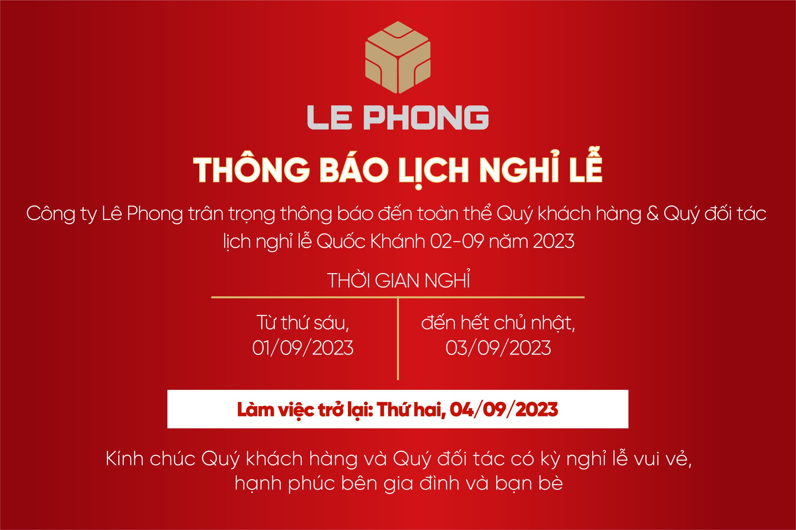 THÔNG BÁO LỊCH NGHỈ LỄ QUỐC KHÁNH 2023