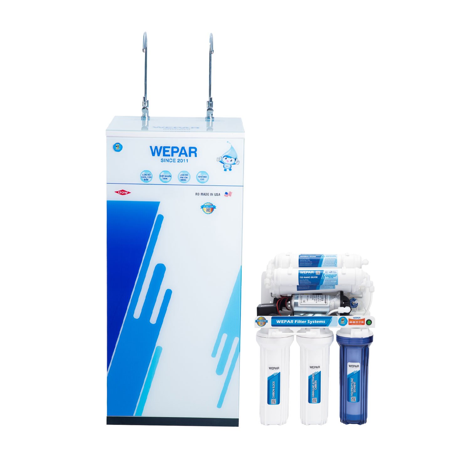 Máy lọc nước RO Wepar cao cấp 9 cấp 2 vòi Hydrogen và Tinh khiết – Trắng đen